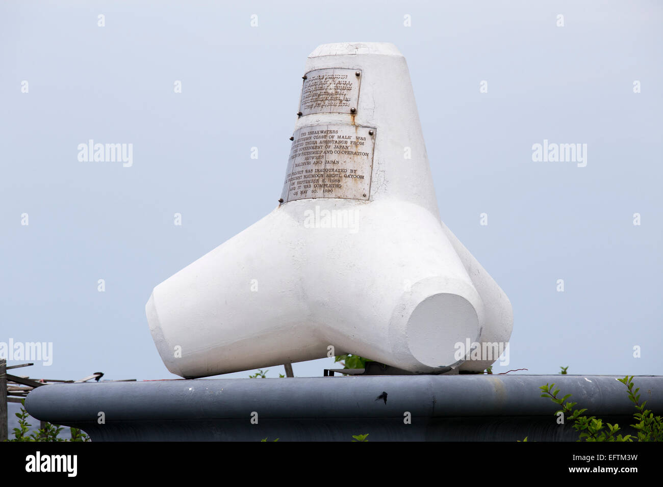 Memorial to the breakwaters, a Japanese development project to stem rising sea levels in Male, Maldives Stock Photo