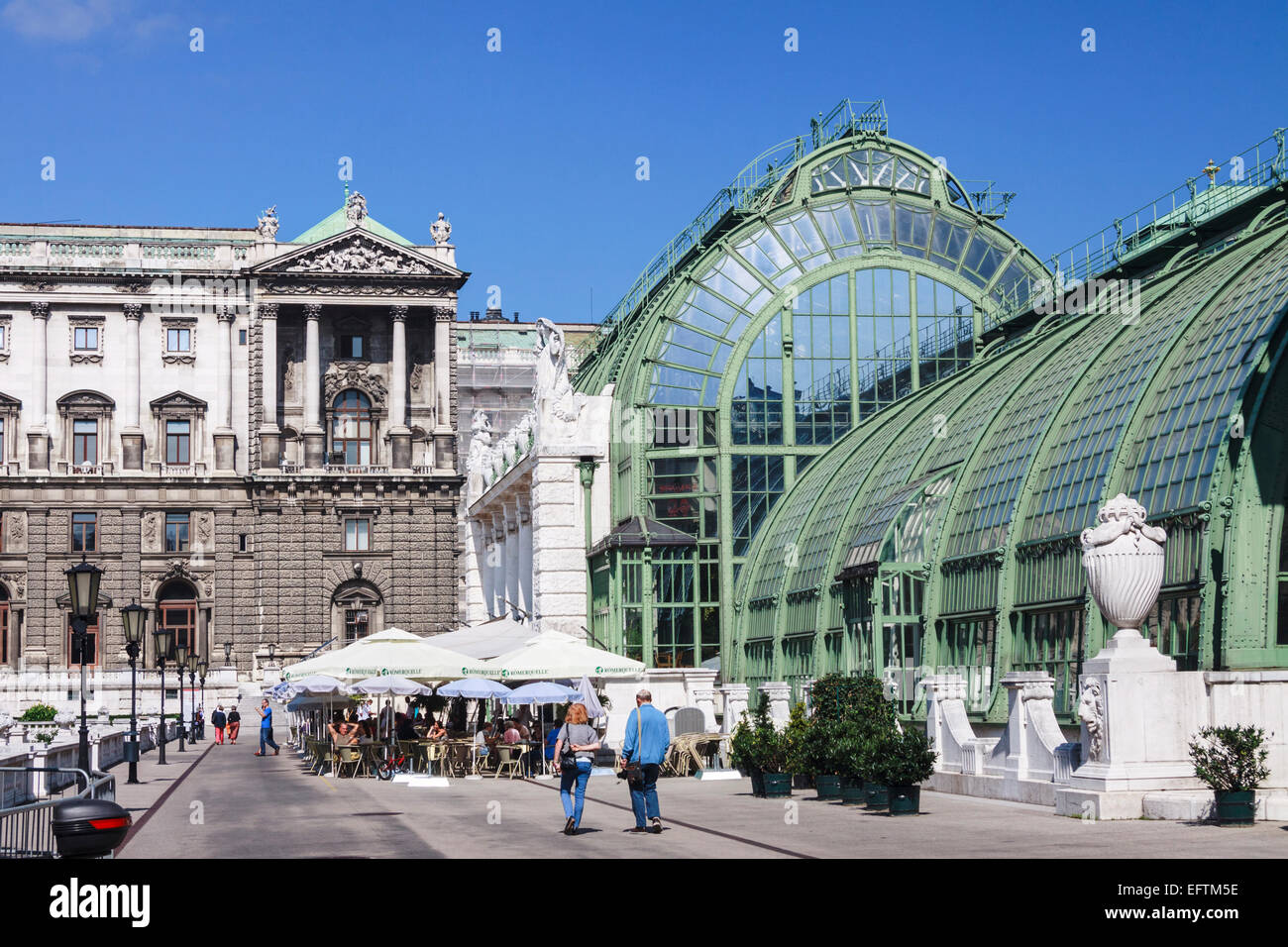 Palmenhaus, a magnificent glass palm house designed by Friedrich Ohmann in the Jugendstil style at the Burggarten park in Vienna Stock Photo