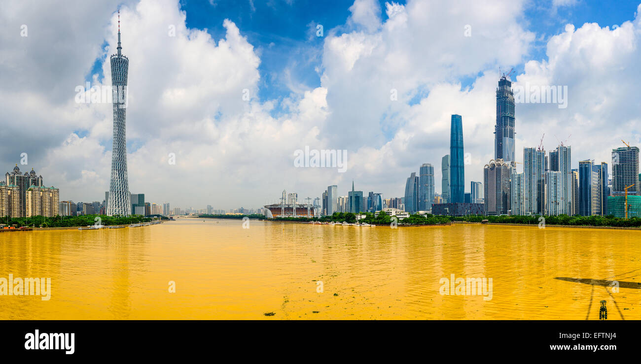 Guangzhou, China city skyline panorama over the Pearl River. Stock Photo