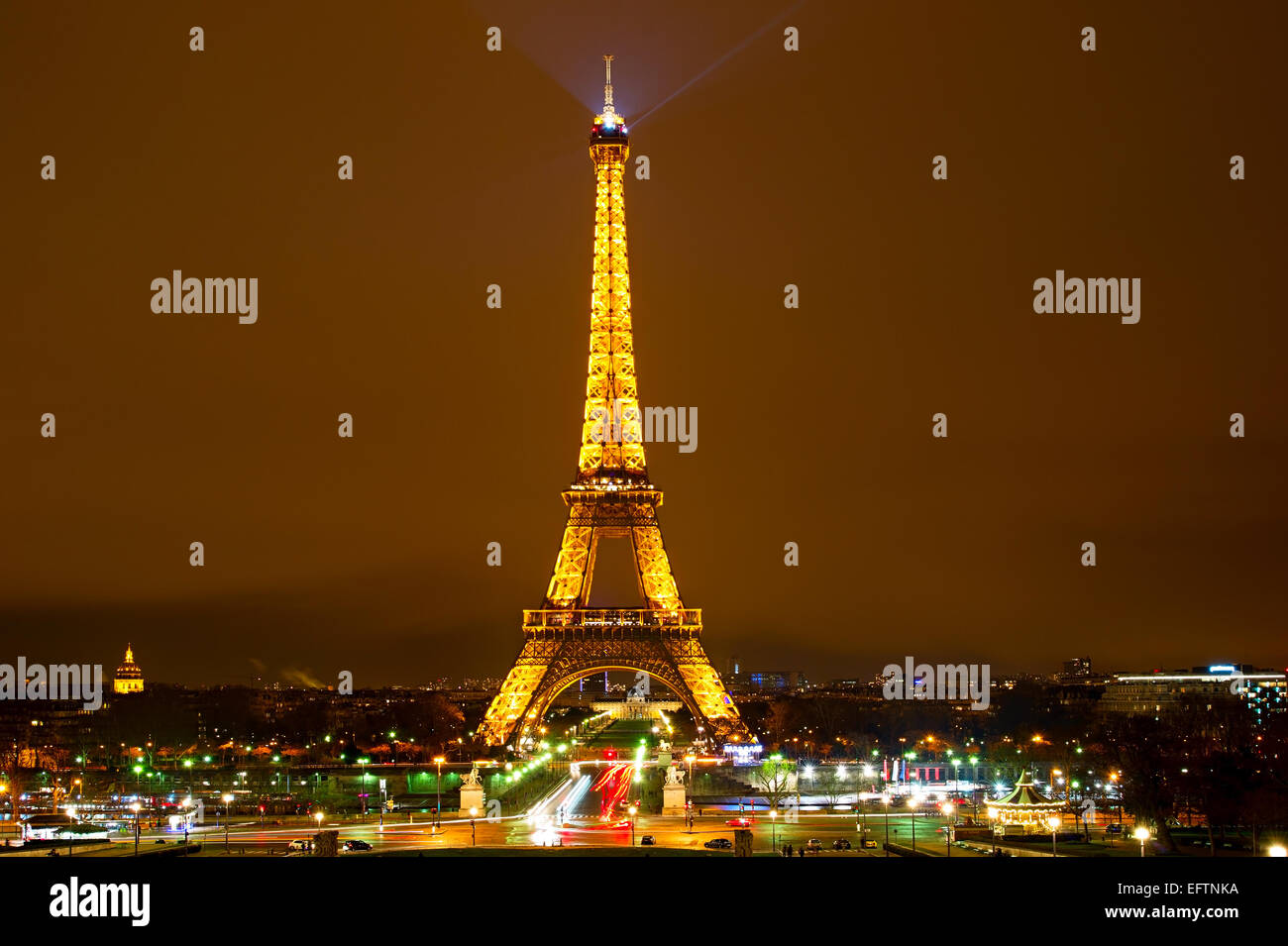 Eiffel Tower Light Performance Show at night. Stock Photo