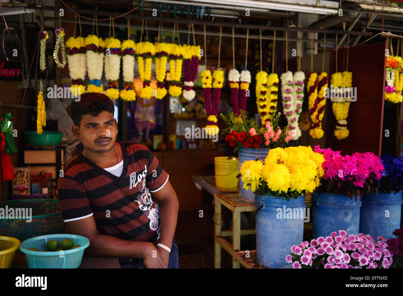 Indian flower shop at Georgetown, Penang, Malaysia. Stock Photo