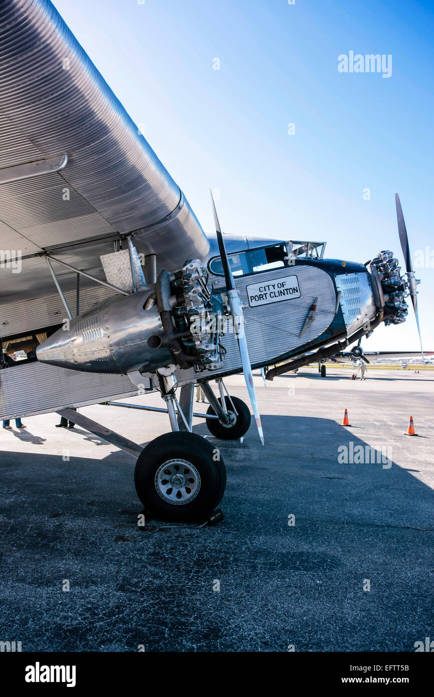 The 1929 Ford 4-AT-E Trimotor aircraft with it's under wing and nose 300 hp (220 kW) Wright J-6-9 nine-cylinder radial engines Stock Photo