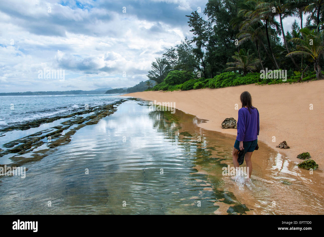 Wading at Tunnels Beach, Kauai Stock Photo Alamy