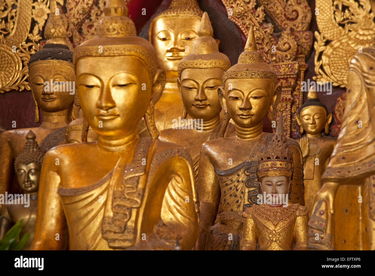 Buddha statues in the Wat Jong Kham monastery, Keng Tung / Kengtung, Shan State, Myanmar / Burma Stock Photo