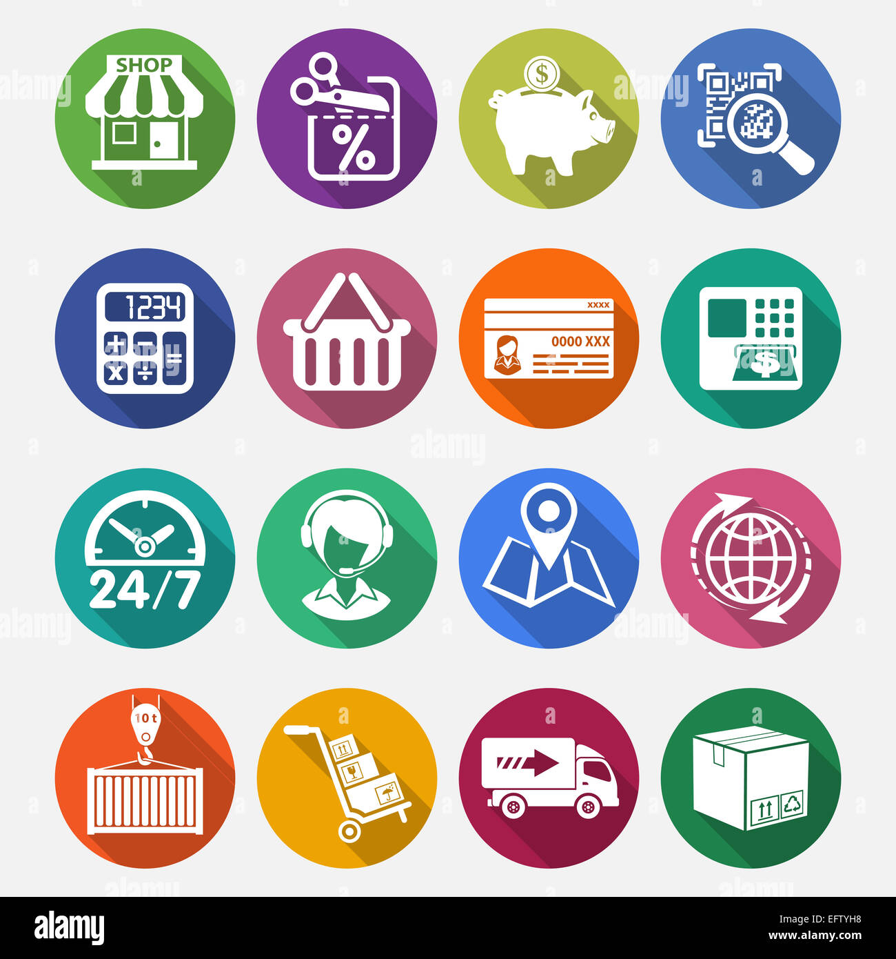 Shopping, Delivery and Cargo Flat Icon Set for with