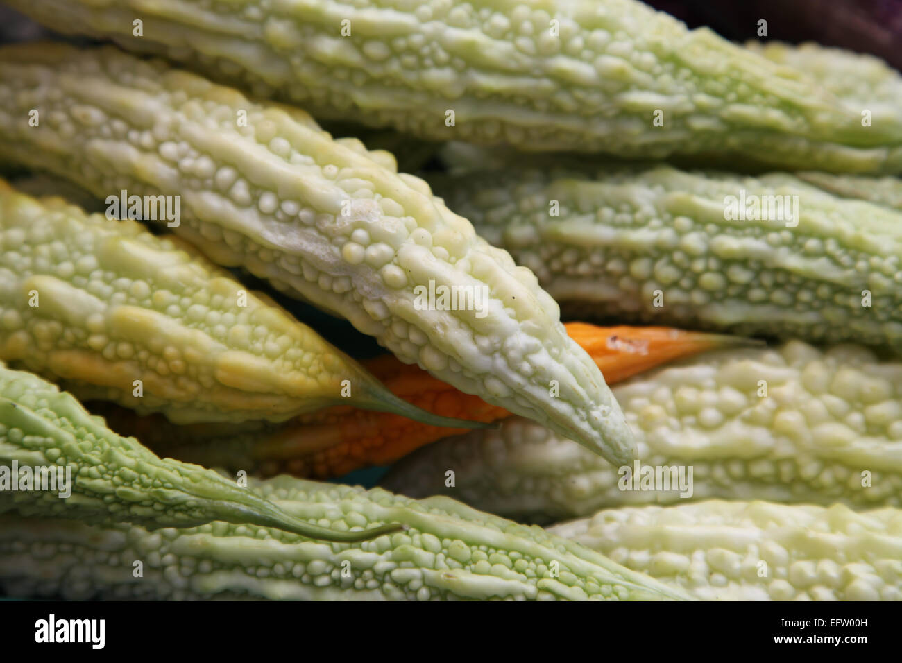 Tasty Caribbean Okra or Ladies fingers on a stall in a St. Lucia market Stock Photo