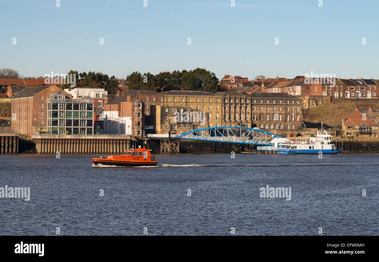 The river Tyne PIlot boat Collingwood seen passing North Shields ferry landing, north east