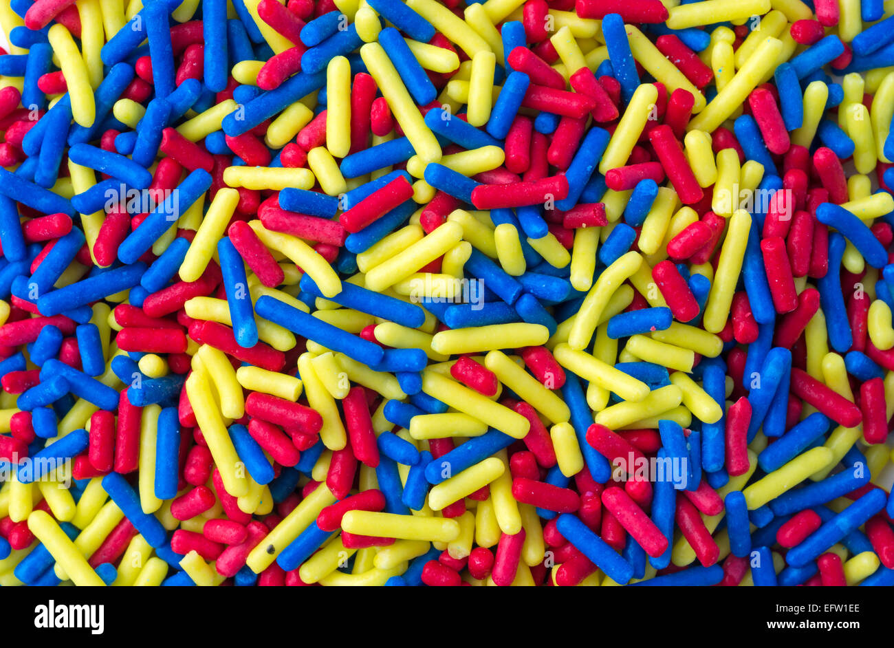 A very close view of colorful candy sprinkles. Stock Photo