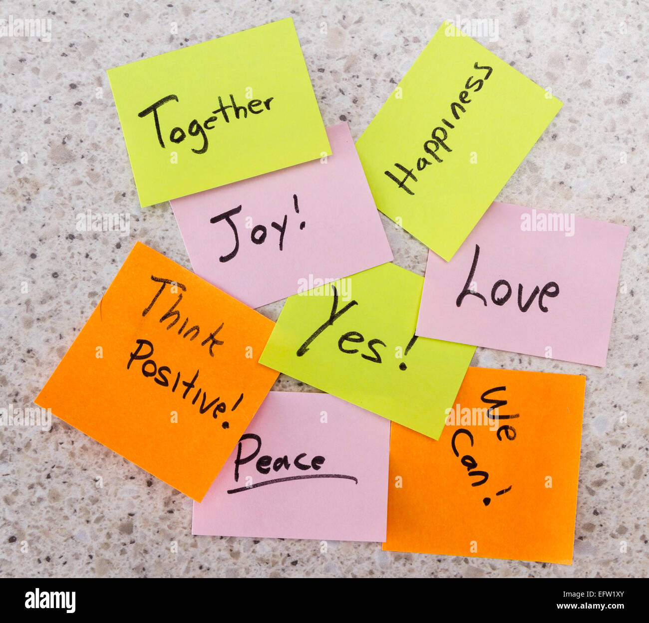 office desk with multiple sick notes with positive messages on them