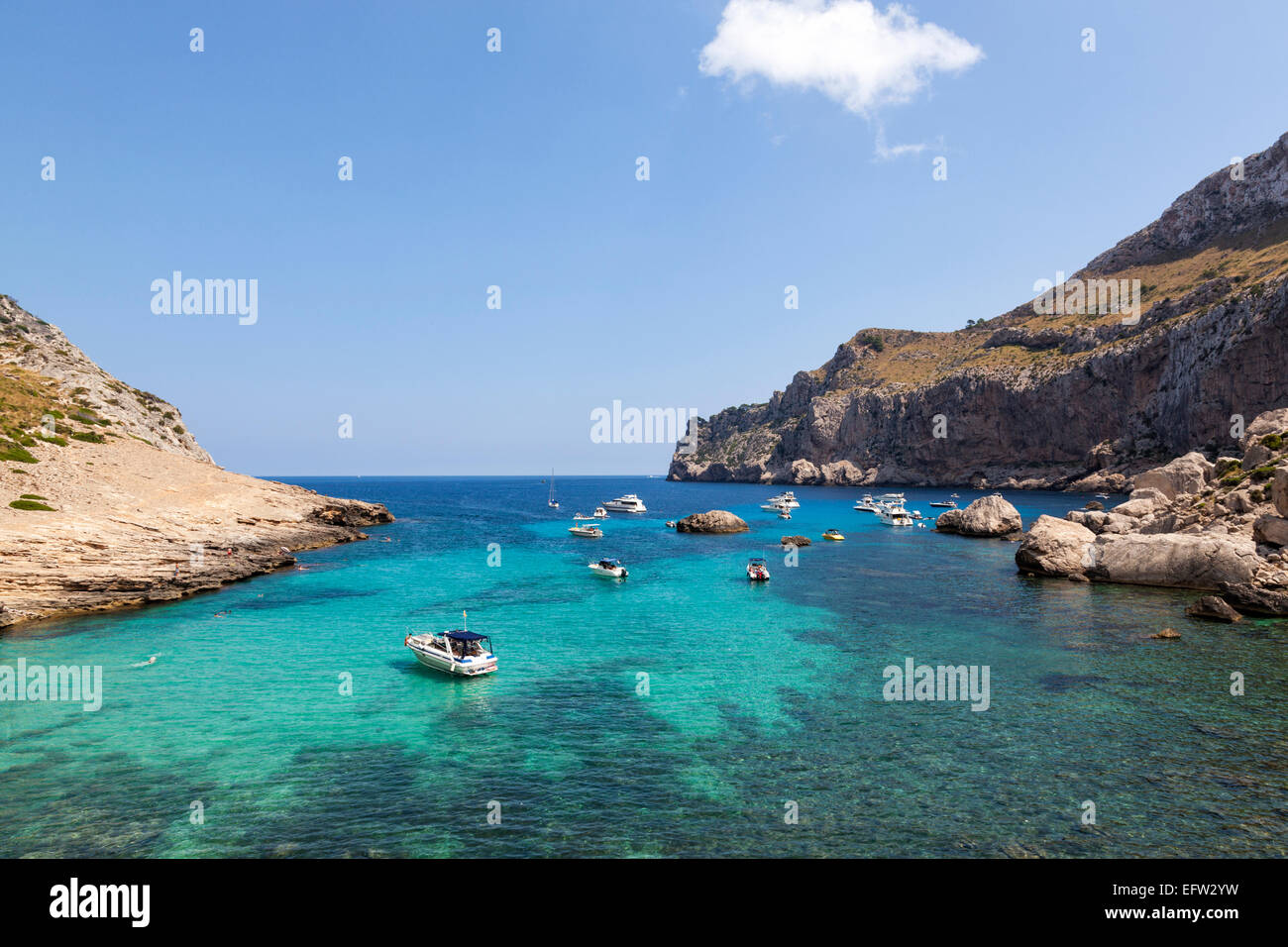 Seascape in Majorca with yatches anchored Stock Photo