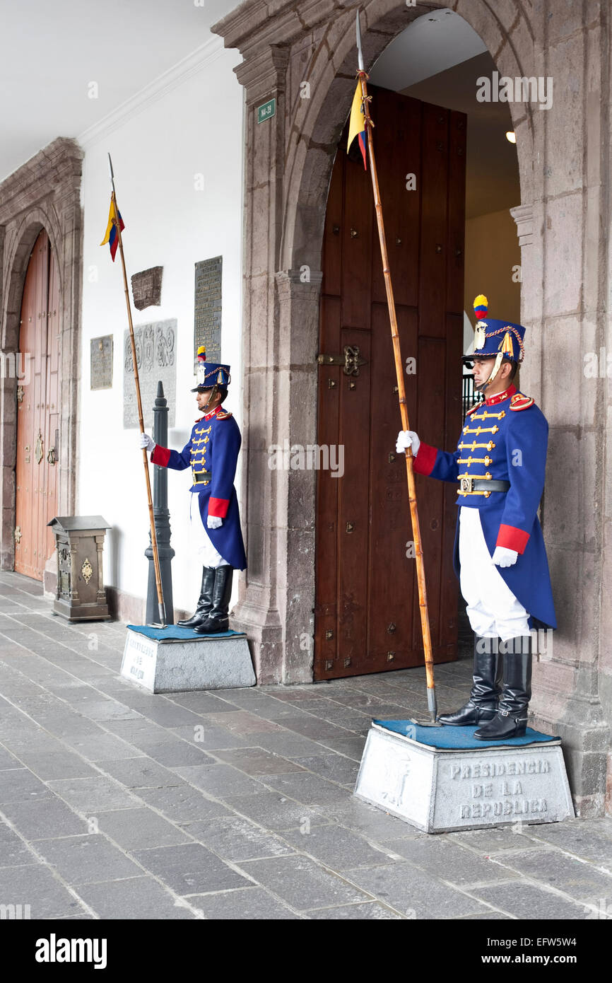 Guards at presidential palace Quito, Equador Stock Photo