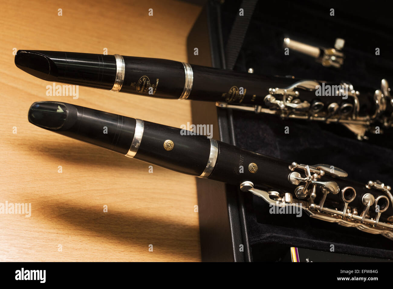 Clarinets in a case for transportation. Stock Photo