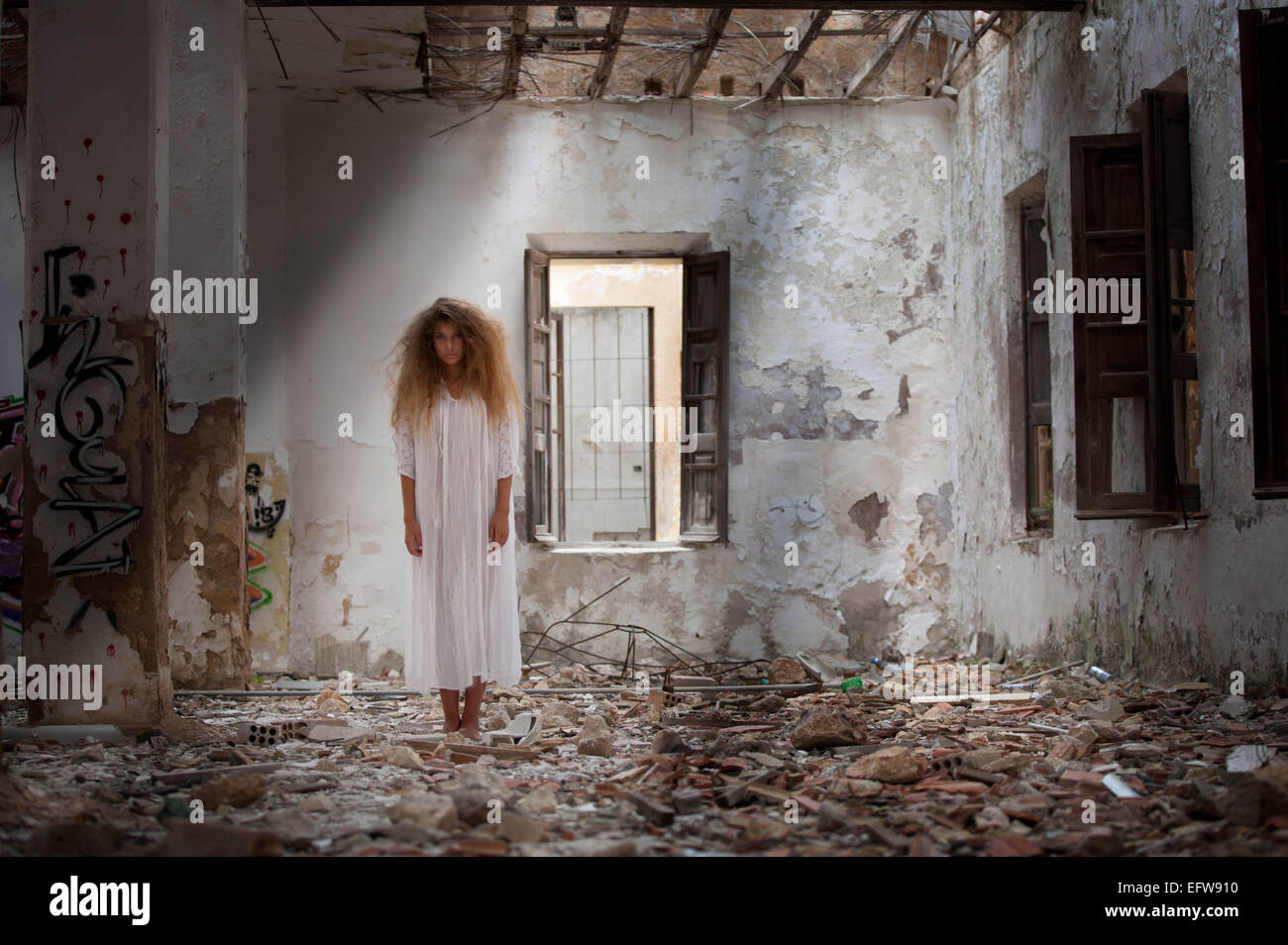 ghost woman in abandoned house Stock Photo