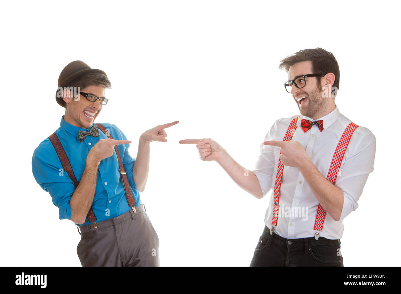 quirky humorous, funny business men pointing Stock Photo
