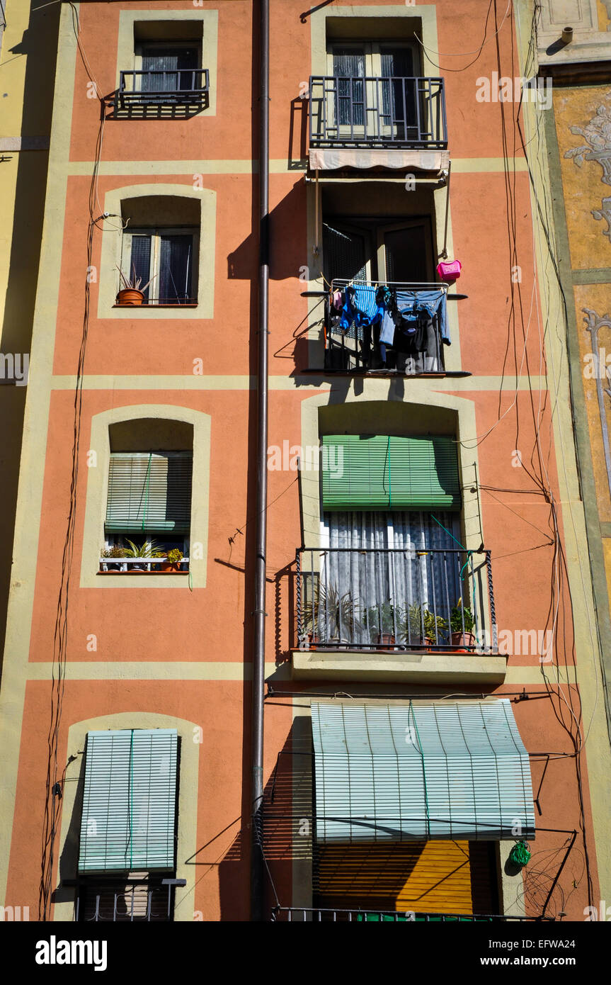 Barcelona Spain apartment building with laundry Stock Photo