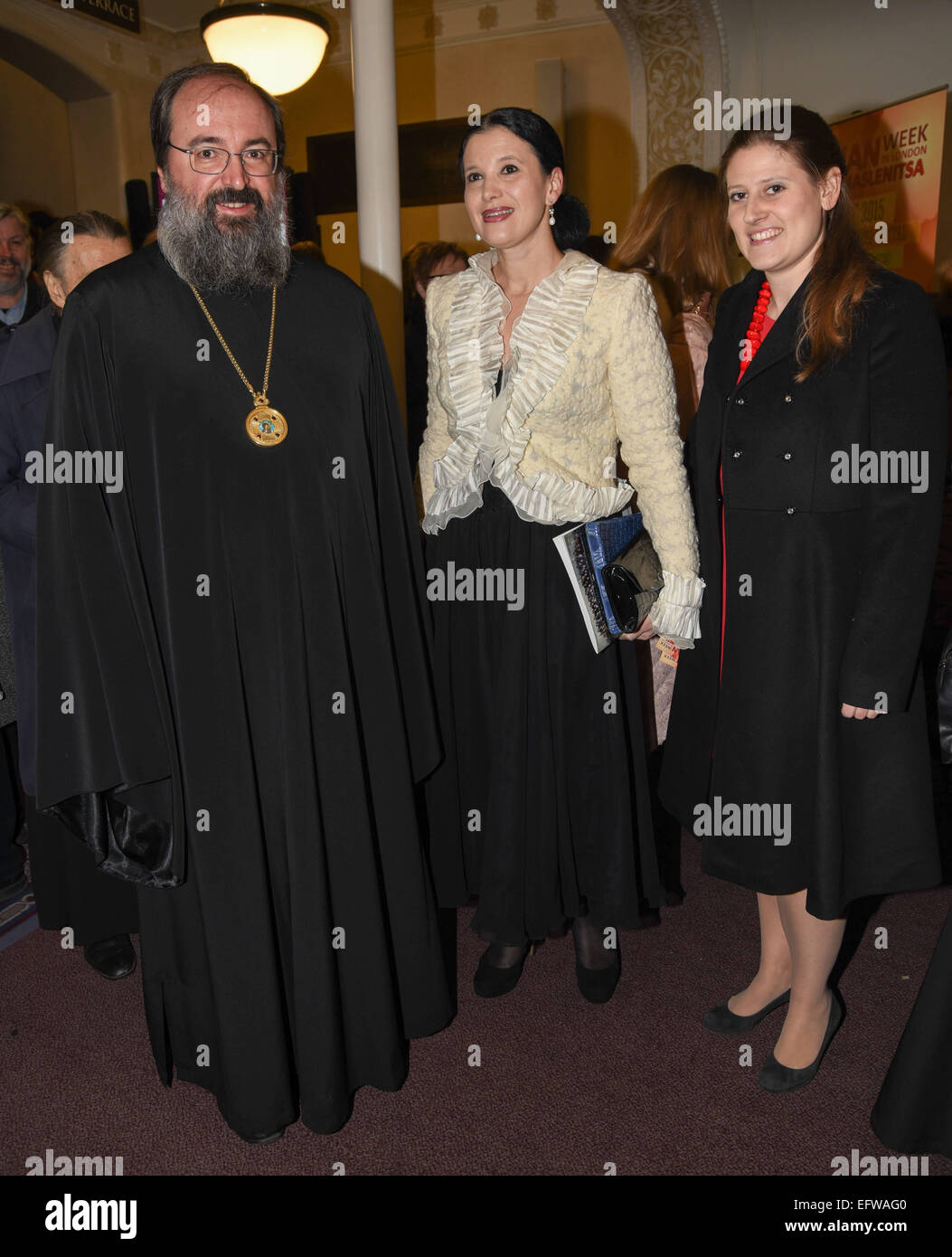 London, UK, 8th February 2015 : His Grace Elisey,Archbishop of Sourozh and Olga Balakleets, CEO, Emsemble Productions attends the Russian Maslenitsa Week 'Oratorio' St Matthew Passion at Cadogan Hall in London. © See Li/Alamy Live News Stock Photo