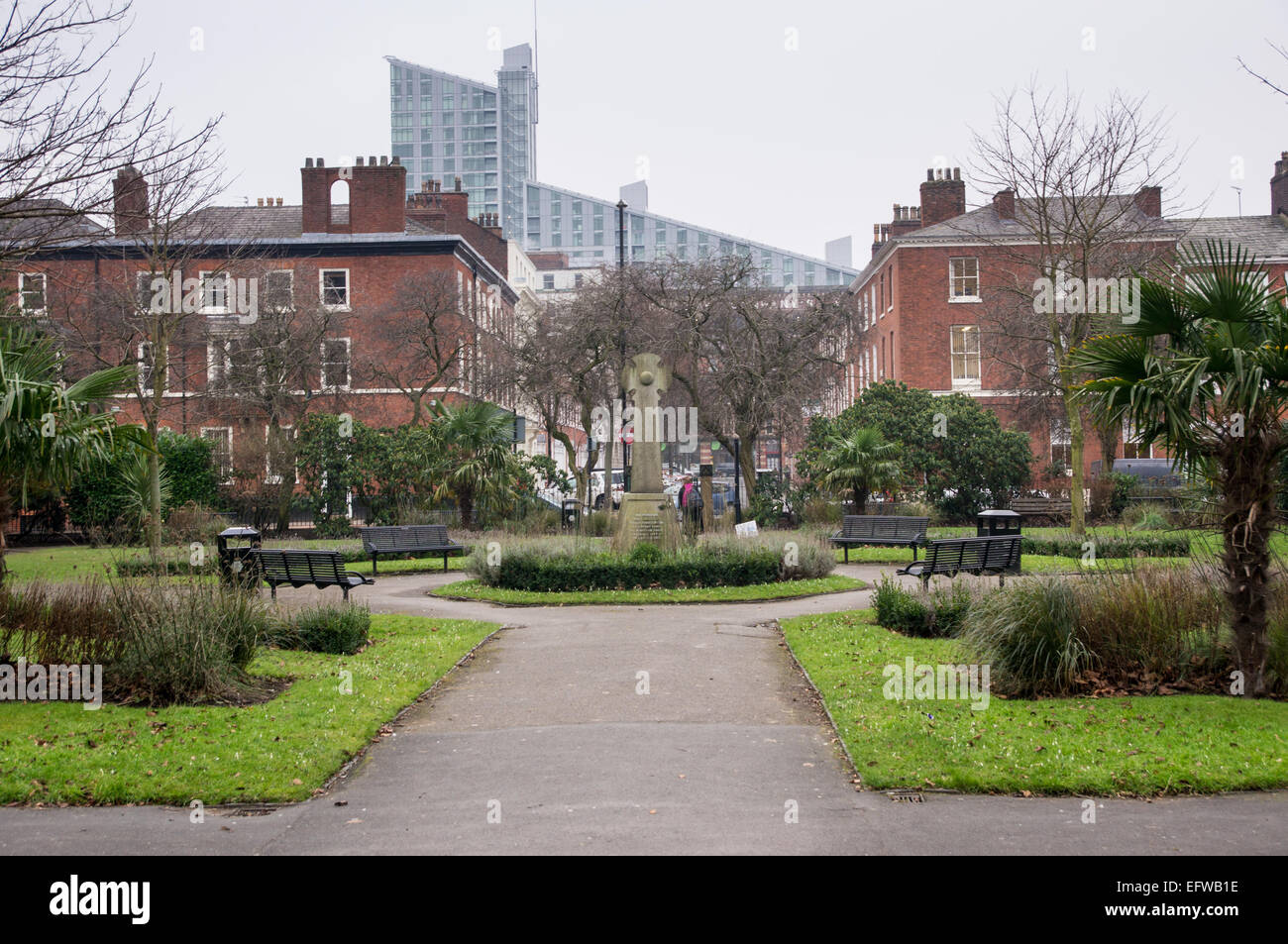 Entrance to St John's Gardens, Deansgate, Manchester, UK Stock Photo