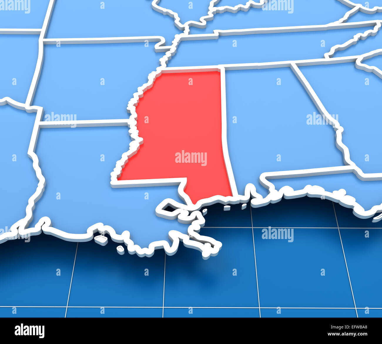 3d render of USA map with Mississippi state highlighted Stock Photo