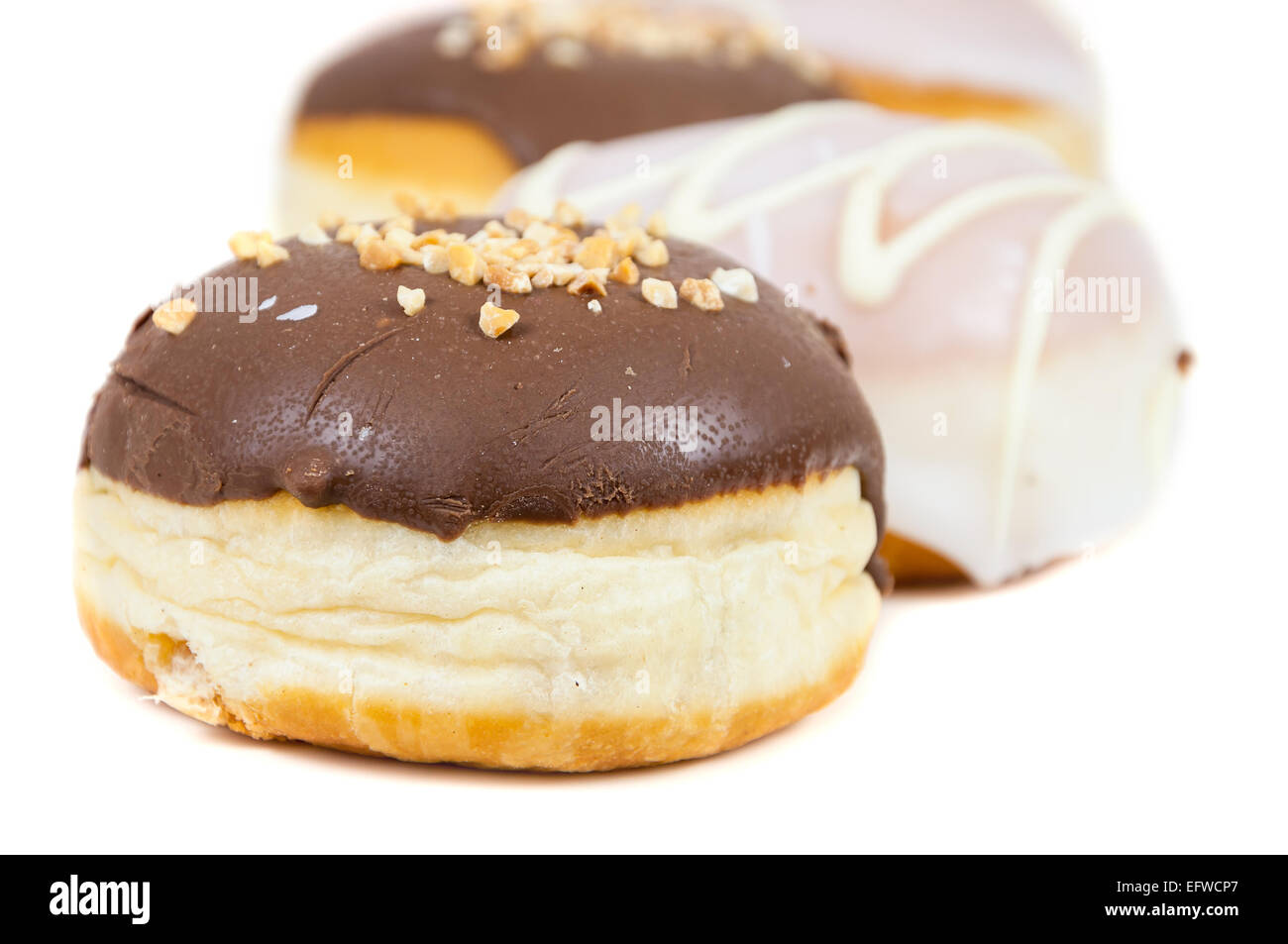 Glazed and chocolate donuts on isolated on white background Stock Photo ...