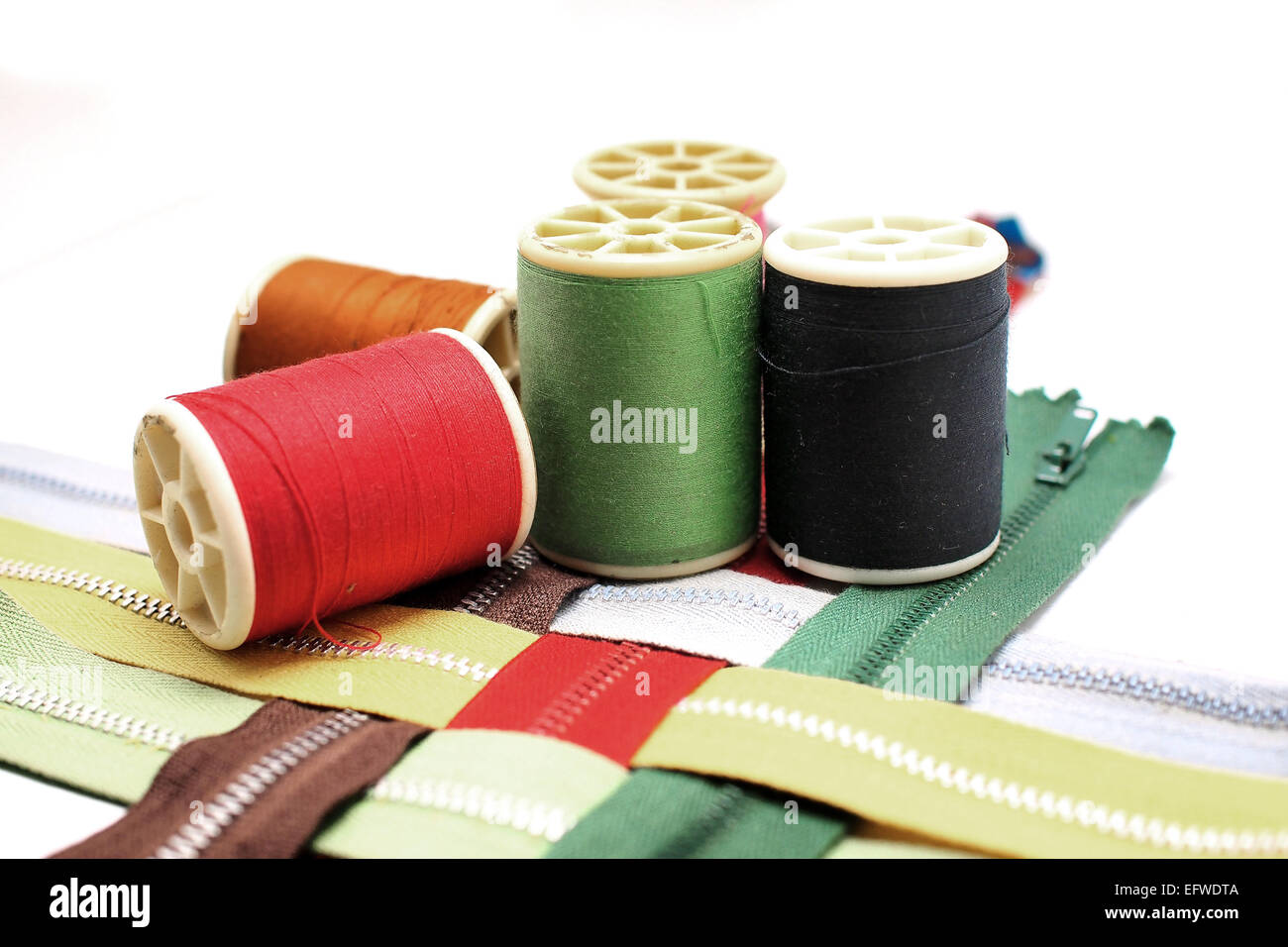 sewing buttons and zipper on white background Stock Photo Alamy