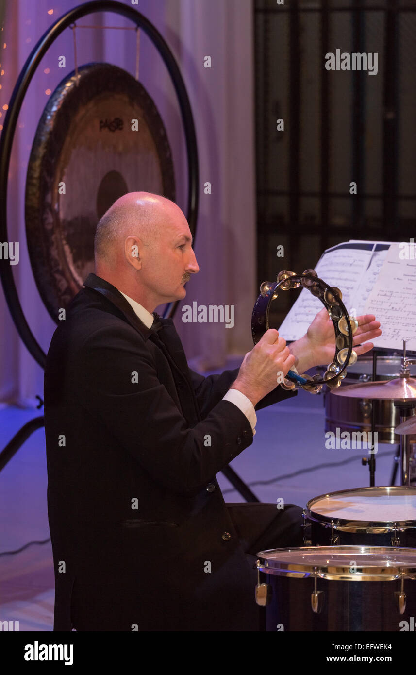 The drummer near the musical instruments to and during a concert Stock