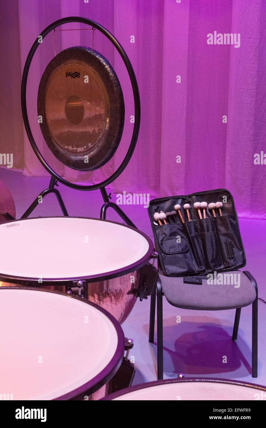 The drummer near the musical instruments to and during a concert Stock