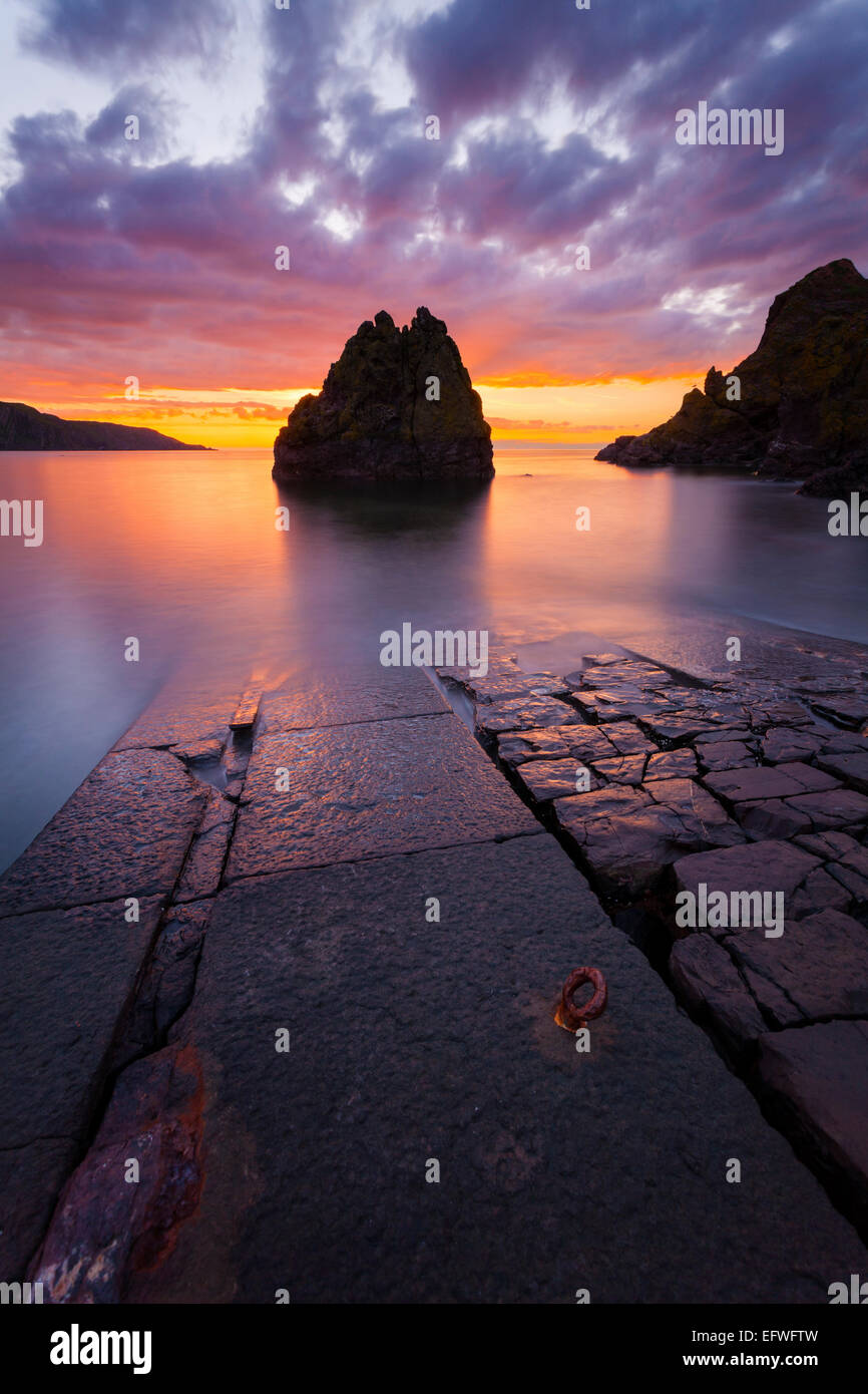 Jetty at Pettico Wick, St Abbs head, partly submerged at high tide. Stock Photo