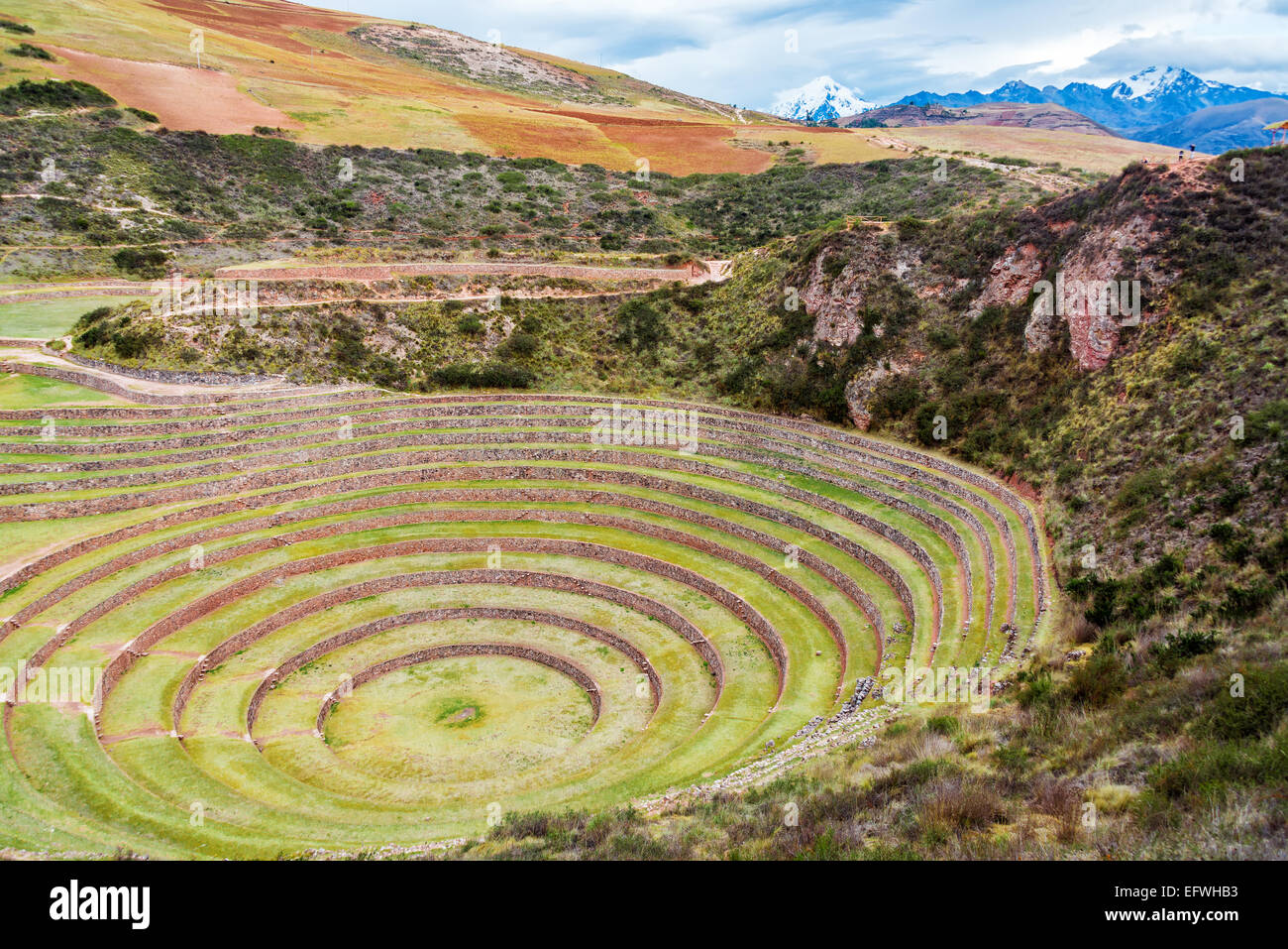 Circular Inca ruins at Moray in the Sacred Valley near Cusco, Peru Stock Photo