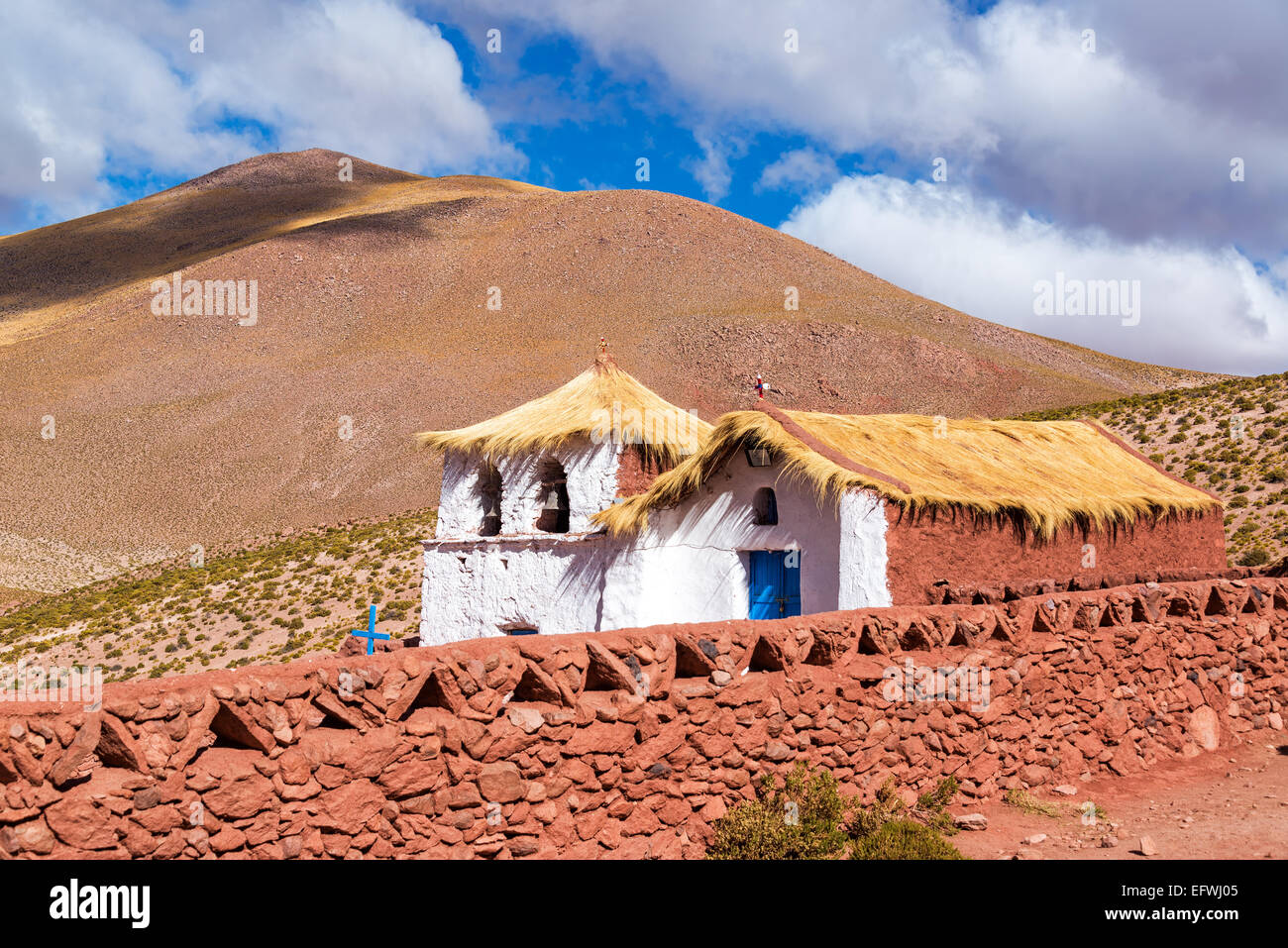 Adobe Machuca church near San Pedro de Atacama, Chile Stock Photo