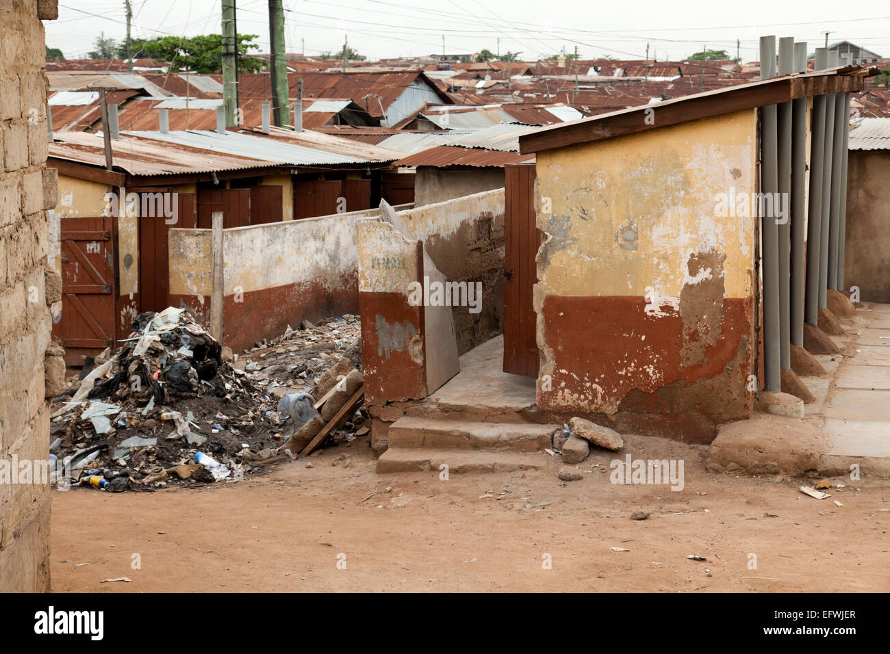 Basic Sanitation Toilet blocks at a shanty Town in Ghana Stock Photo