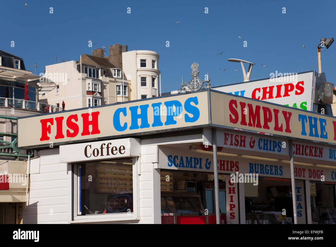 Traditional British Fish and Chips Stall by the beach, Brighton