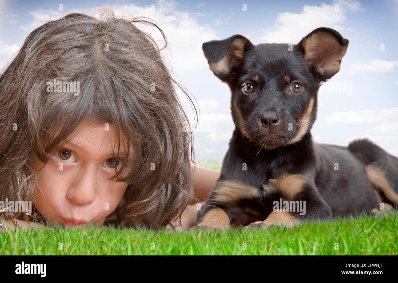 Portrait of little girl having good time in summer environment Stock ...