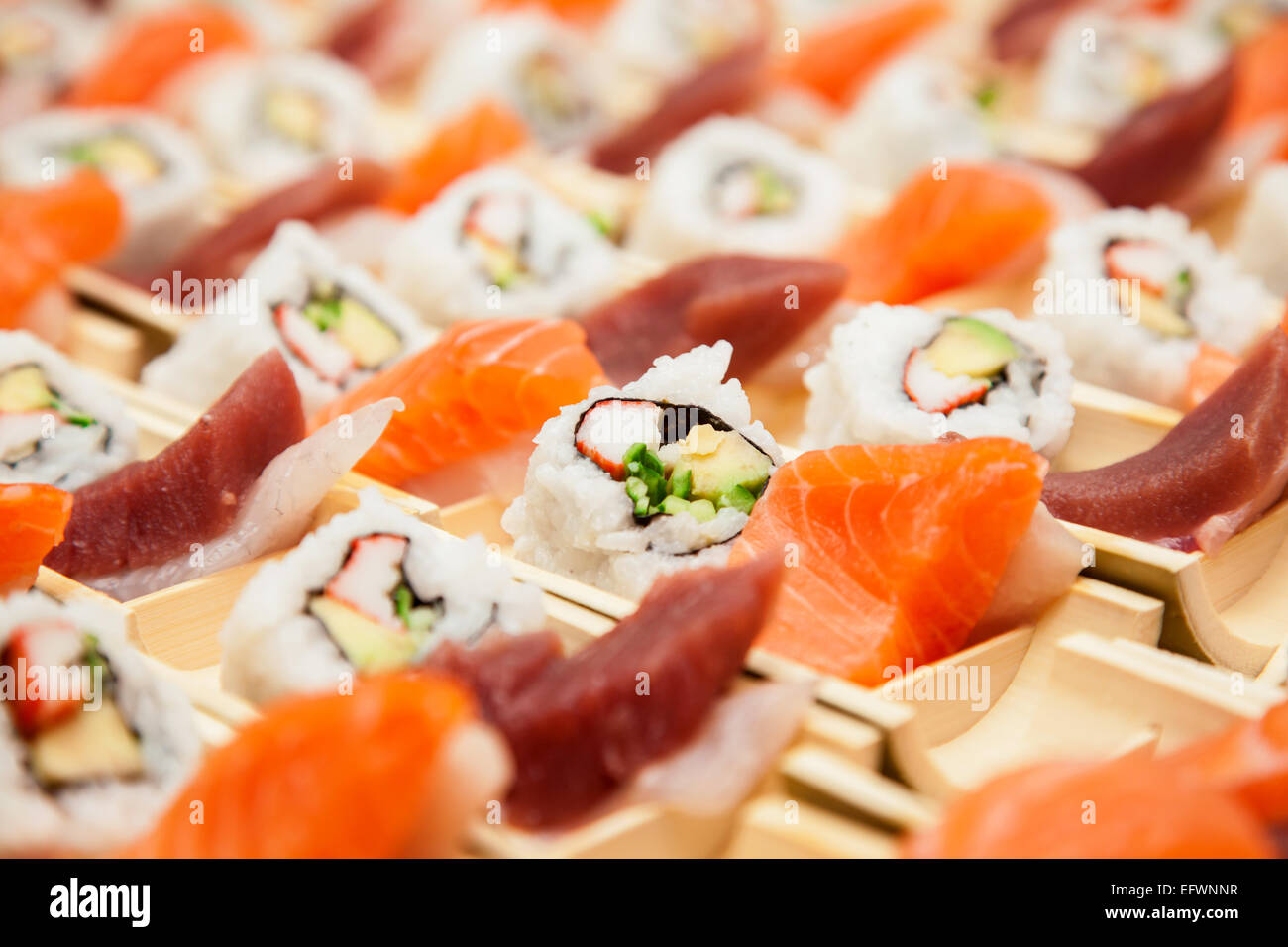 Japanese seafood sushi, ready to be served Stock Photo Alamy
