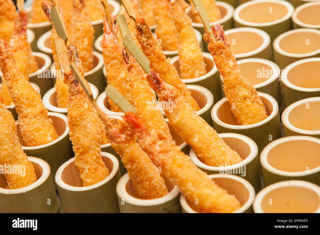 Shrimp Tempura with Chopsticks in bamboo pot Stock Photo Alamy