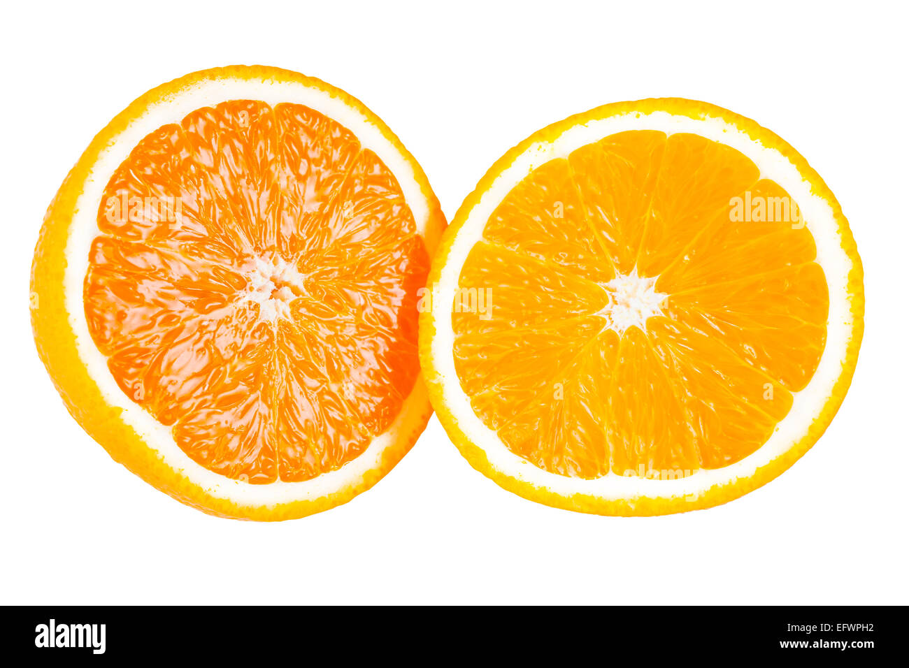 two pieces of orange beside to a white isolated background Stock Photo ...