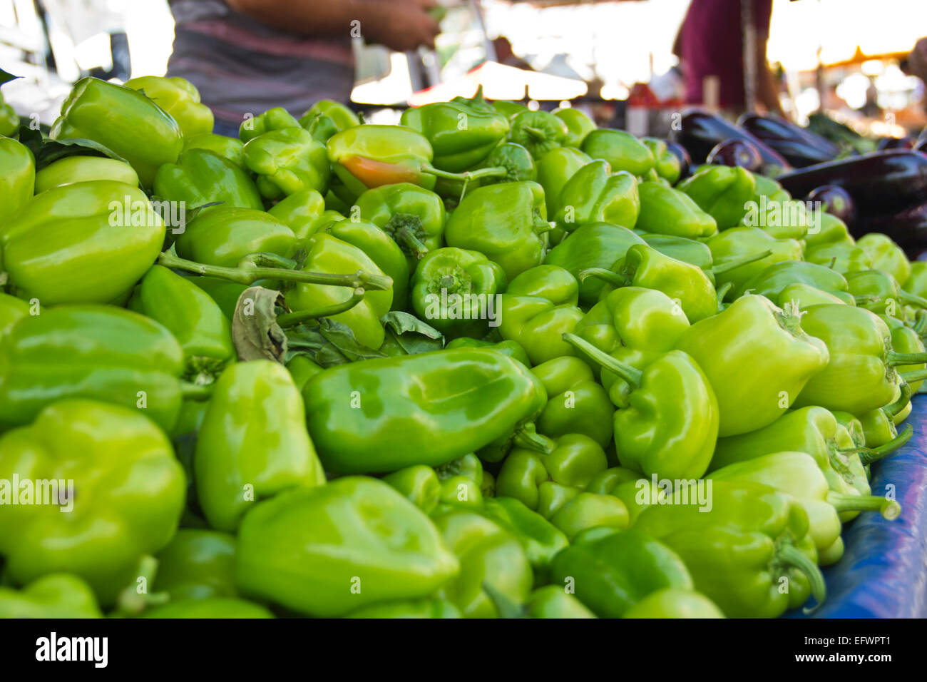 green peppers on market Stock Photo