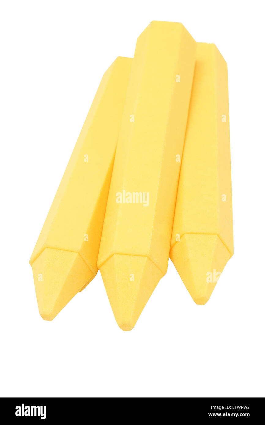 Yellow Wax Crayons On White Background Stock Photo