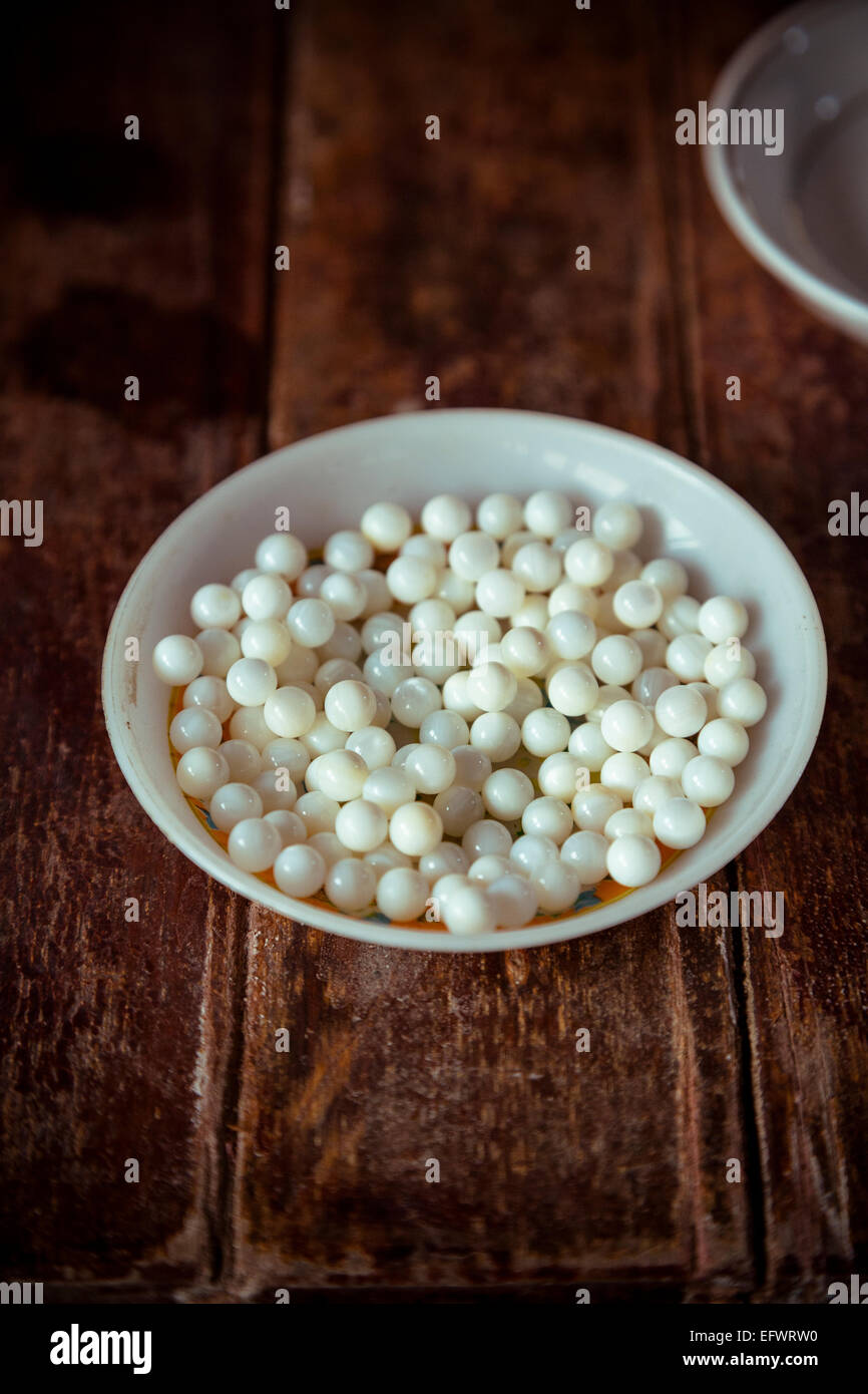 Pearls at an Oyster farm, Halong Bay, Vietnam Stock Photo
