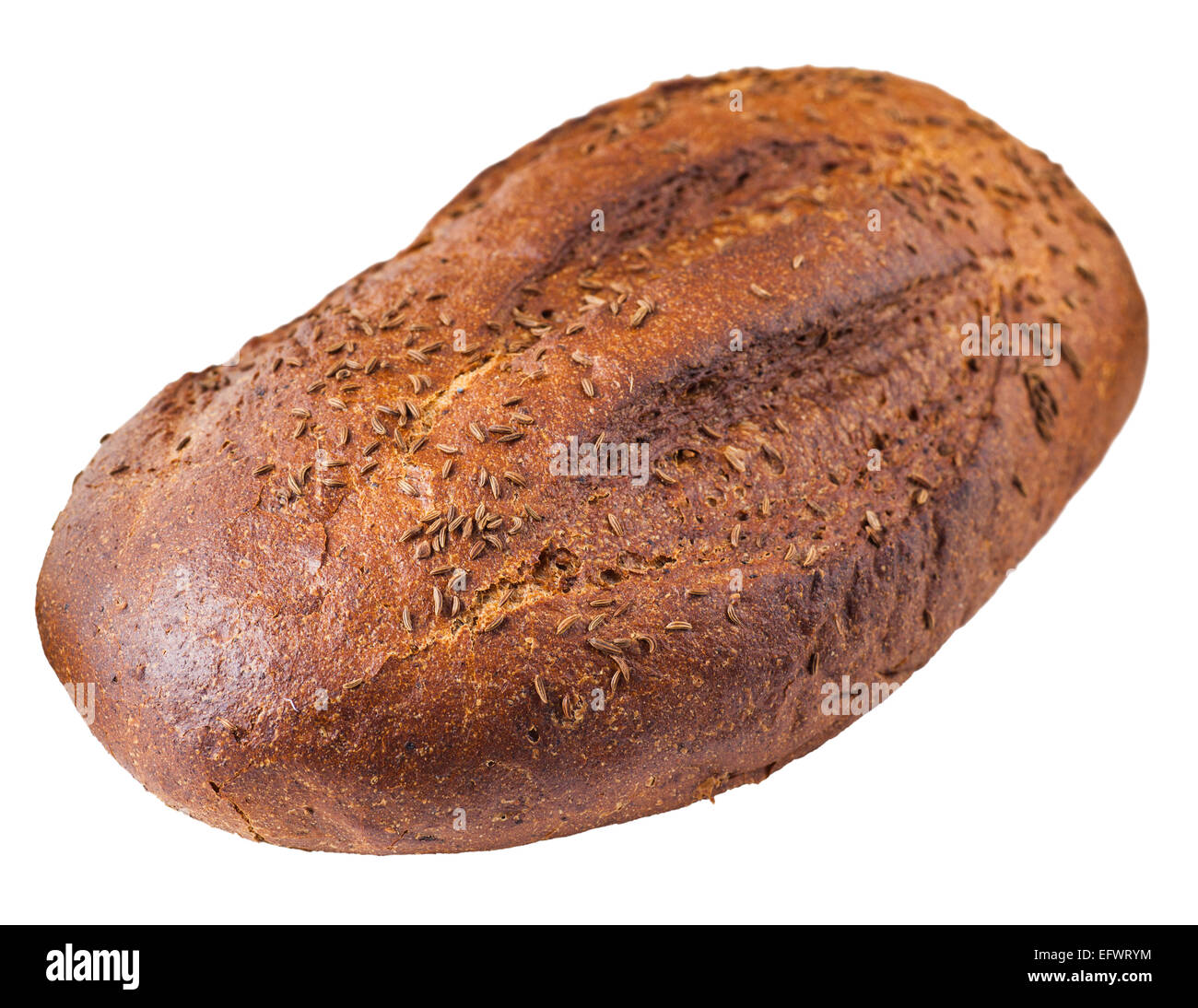 delicious bread with caraway seeds isolated on white background Stock