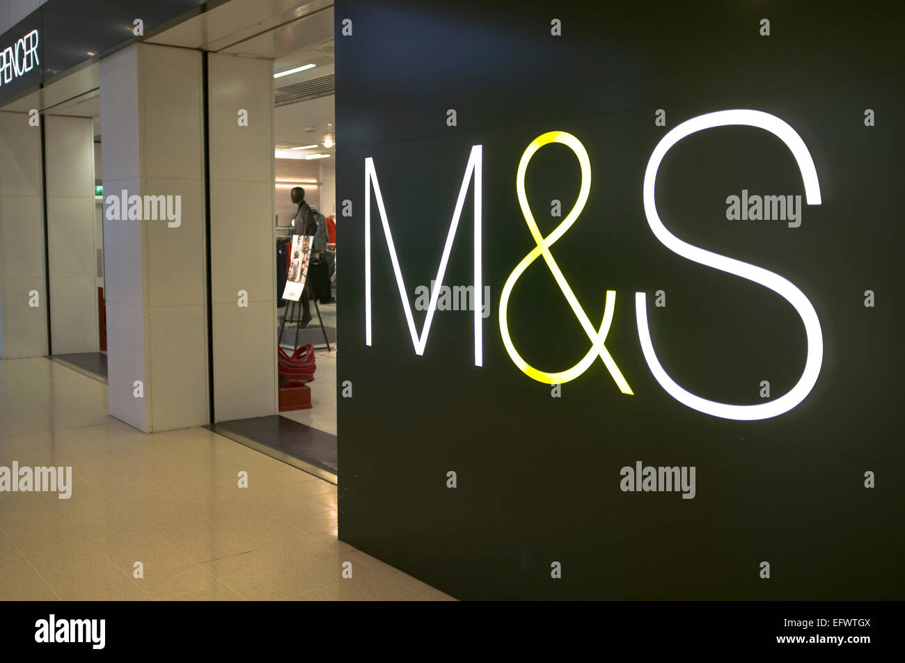 dh M and S MARKS AND SPENCER UK M&S sign logo and store entrance Eastgate shopping mall Inverness mark spencers Stock Photo
