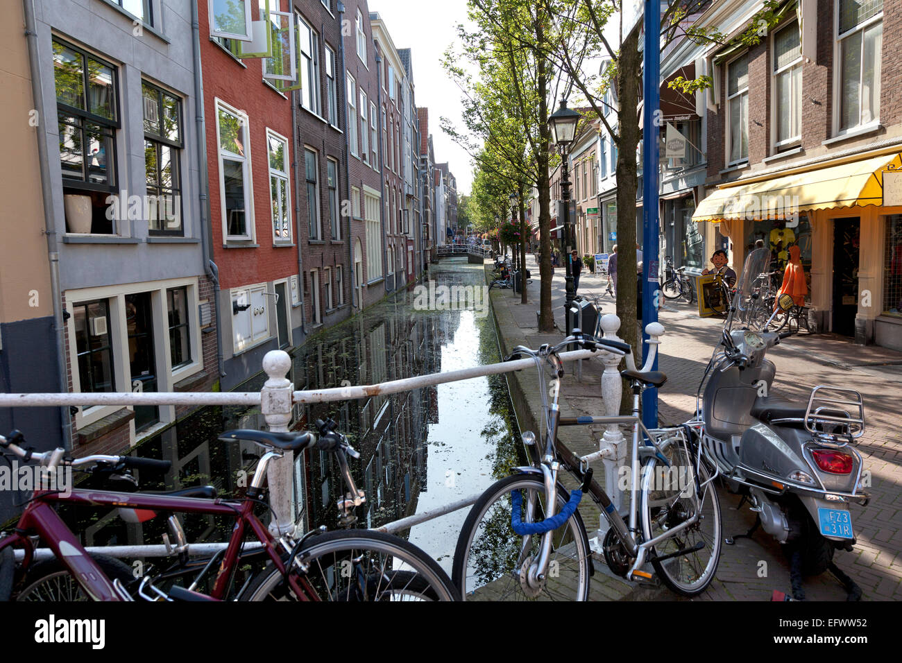 Small canal in Delft in summer, Netherlands Stock Photo