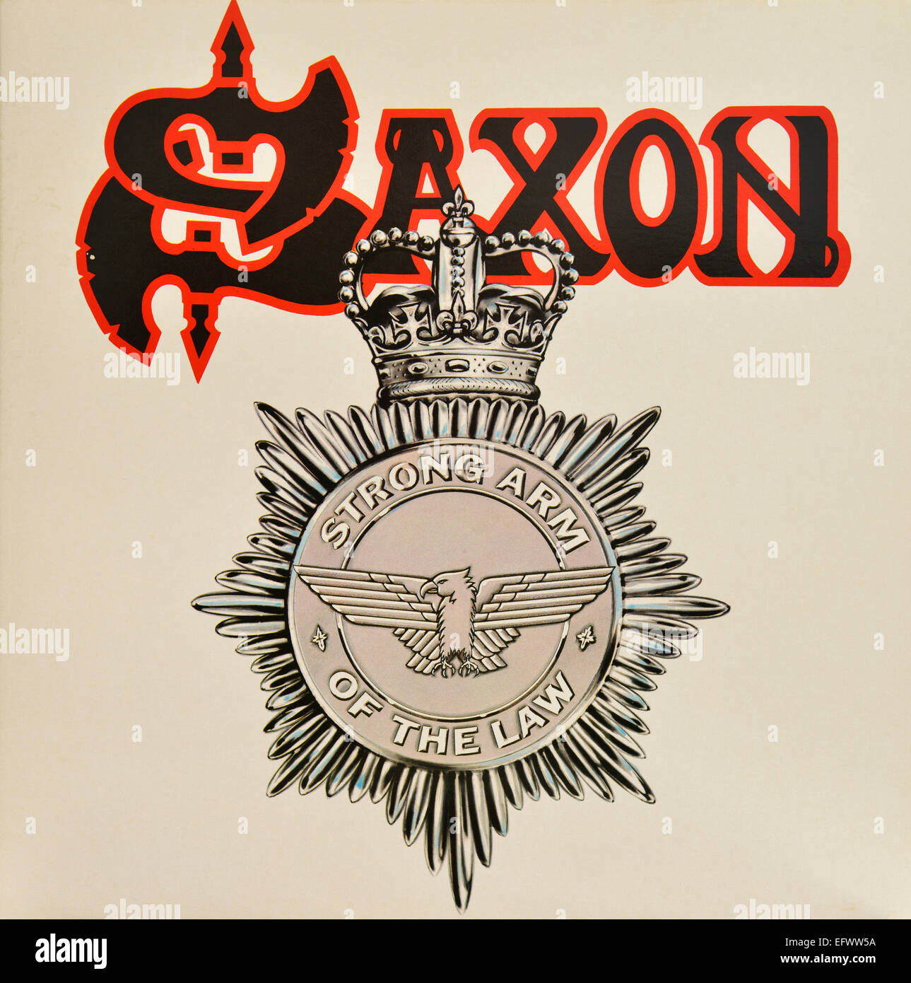 LP album cover of 'Strong Arm of the Law' by Saxon. Released on Carrere Records in 1980 Stock Photo