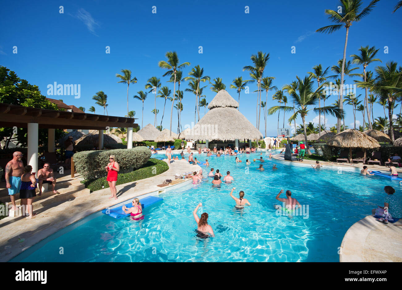 DOMINICAN REPUBLIC. A swimming pool and swim-up bar at a luxury beach resort. Stock Photo