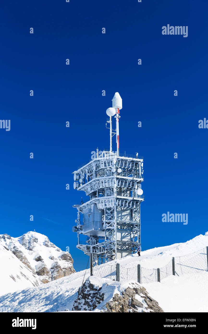 Radio tower on mount Titlis Stock Photo
