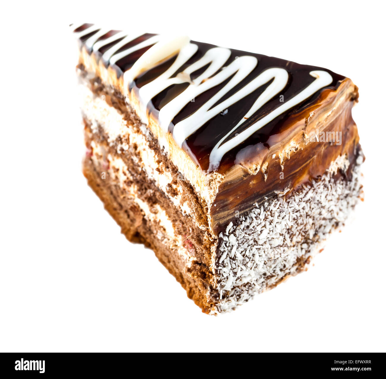 slice of chocolate cream cake isolated on a white background Stock ...