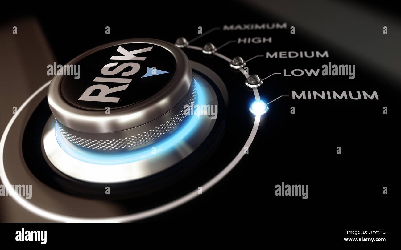 Switch button positioned on the word minimum, black background and blue light. Conceptual image for illustration of Risk managem Stock Photo