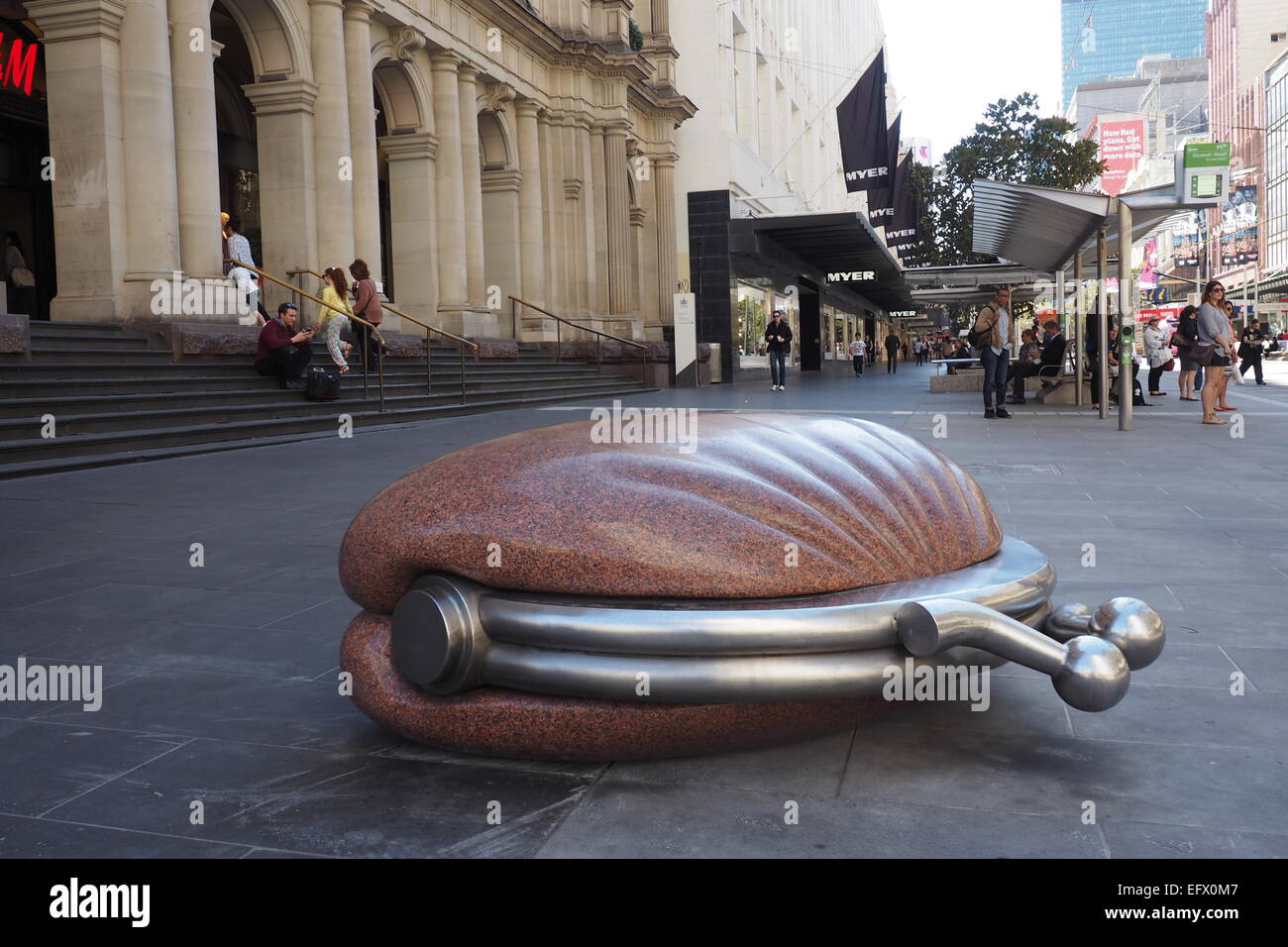Granite sculpture of a purse in Bourke St Mall, Melbourne, Victoria