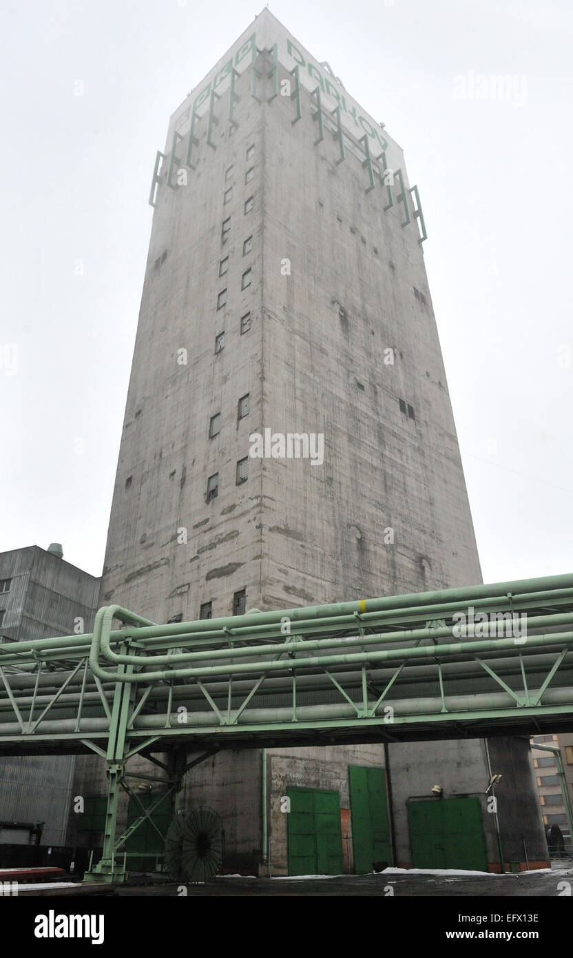 Skip hoisting tower stands at OKD - coal mine Darkov, which is the second largest deep mine complex in the Czech Republic in Karvina, Czech Republic, February 10, 2015. OKD is the only producer of hard coal in the Czech Republic. Its coal is mined in the southern part of the Upper Silesian Coal Basin - in the Ostrava Karvina coal district. (CTK Photo/Jaroslav Ozana) Stock Photo
