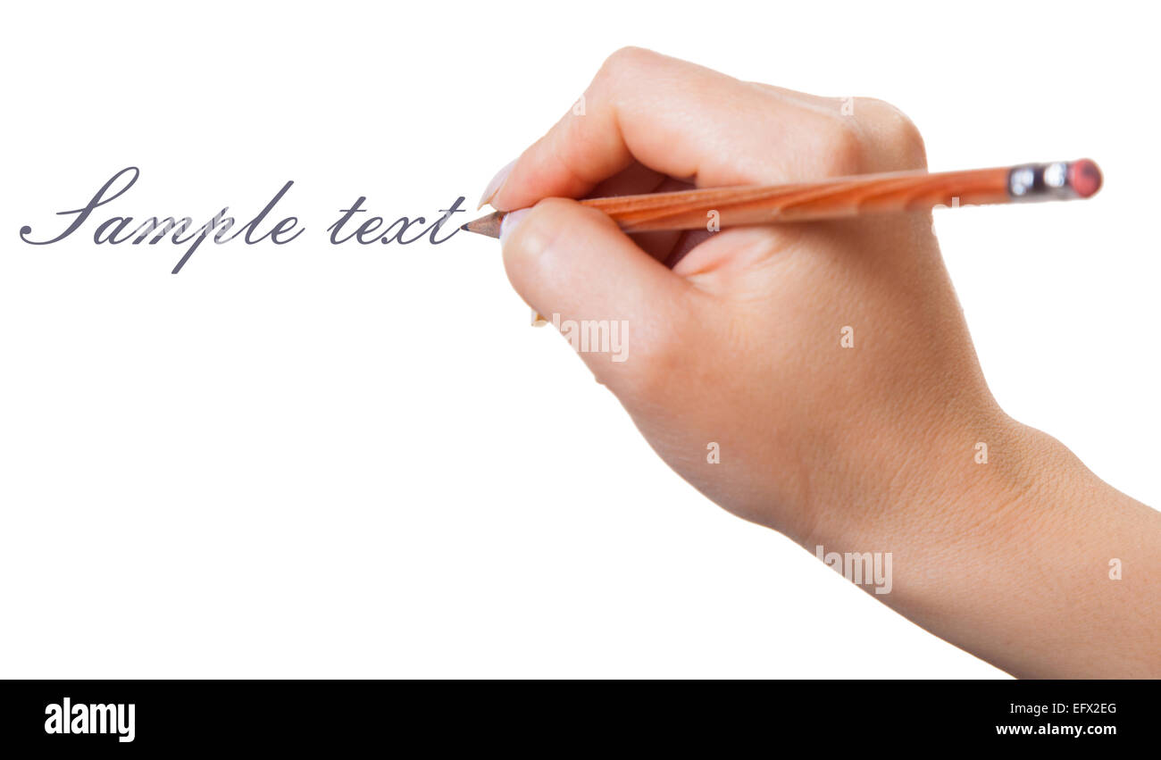 hand with pencil isolated white background Stock Photo - Alamy