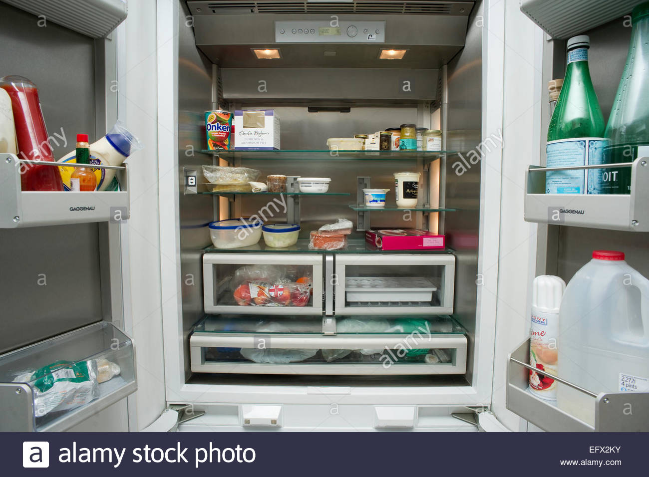 Fridge Refrigerator Modern Inside Door Open Food Kitchen